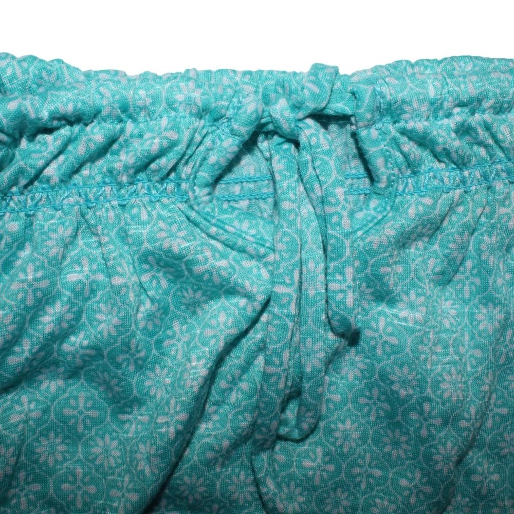 Faded Glory Sz XXL Teal Green Daisy Floral Design Tie Neck 3/4 Sleeve Tunic Top - Picture 4 of 6